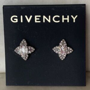GIVENCHY Silver Crystal Flower Button Stud Earrings